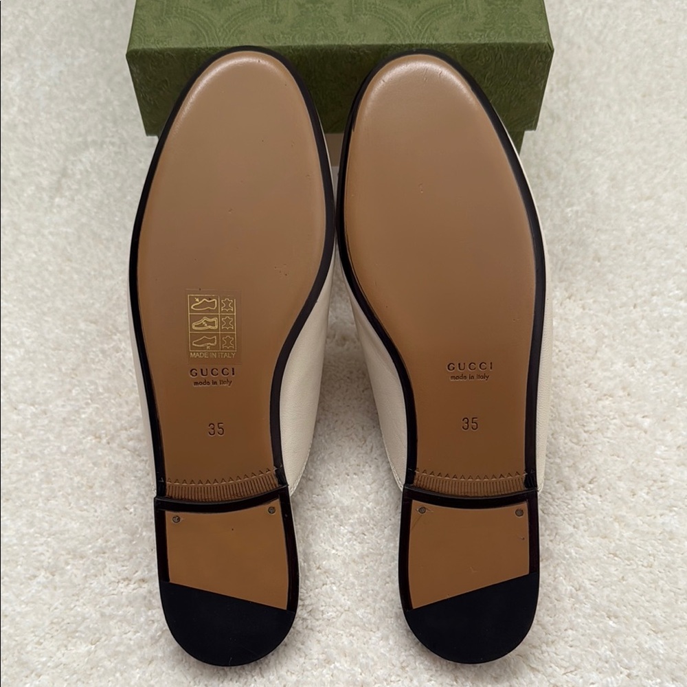 Gucci Malaga Kid Cream Leather Mules Mysitc White - Picture 3 of 4